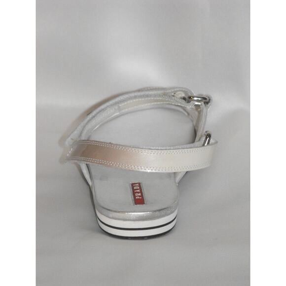 PRADA PATENT OMBRE FUME LEATHER FLATS TWO TONES GLADIATOR LOGO SANDALS 37.5 - Picture 4 of 6